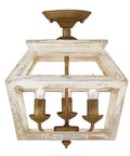 Haiden Semi Flush Mount Ceiling Light In Burnished Chestnut With Distressed Light Gray Cedar Wood Frame Cozy Farmhouse Modern Lantern Style