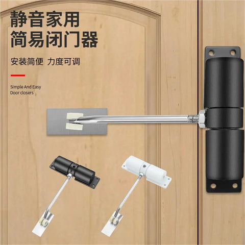 Aluminum Door Closer With Wheels Adjustable Automatic Door Closure For Home Use Black White Finish Heavy Duty No Fuss