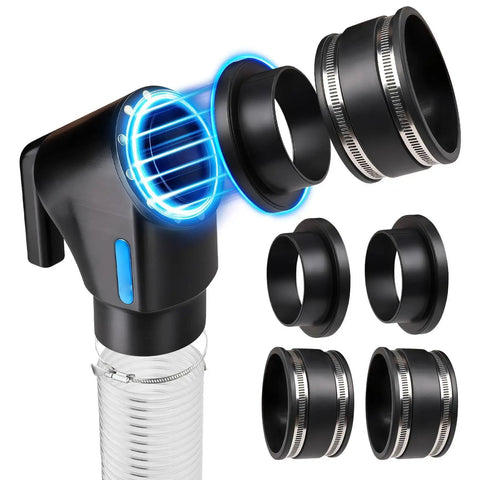 Upgrade Your Shop With This 4 Inch Dust Collection Fitting Kit Featuring A Magnet Connector With An Ergonomic Handle, showing black fittings.