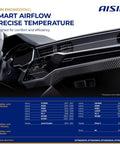 Interior dashboard displaying climate control vent for main HVAC air door actuator replacement compatible models list.