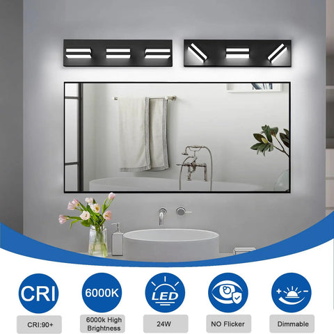 No Sweat Dimmable Led Bathroom Light Fixture Three Bulb Vanity Wall Lamp With Easy Swivel Matte Black Frame above sink