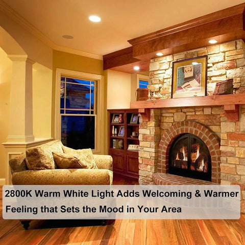 Cozy living room with fireplace, lit by MR16 Halogen Bulbs 50W 3 Pack Dimmable GU5 3 12V Warm White 2800K Long Lifetime