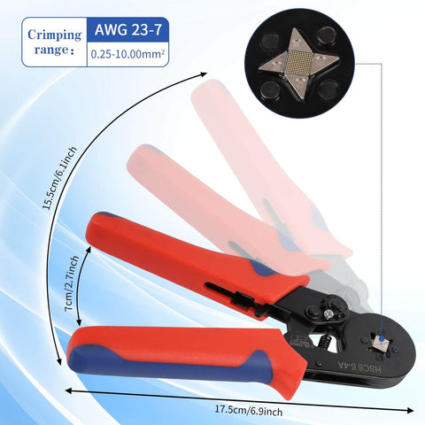 All-In-One Wire Ferrule Crimping Kit With 1800 Ferrules self-adjusting ratcheting crimp tool with red and black handles