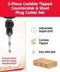 Pro Shop Carbide Countersink And High Speed Steel Drill Bit Combo With Dead Nuts Fit Matching Wood Plugs To Hide Screw Heads Perfectly On Hardwood Plywood And Sheet Metal 9/64 Inch. Adjustable depth drill and carbide tipped design.