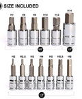 Thirteen Piece Metric Hex Bit Socket Set With One Quarter, Three Eighths, One Half Inch Drives From Two To Fourteen Millimeter on display