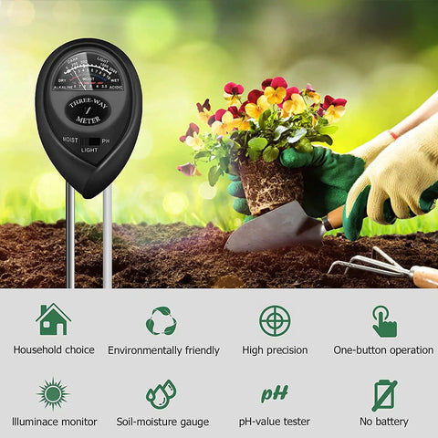 Soil Tester Plant Meter Light Tester 3 In 1 Function Soil Testing Kit with gardener planting flowers
