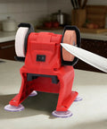 Kick Your Grinding Up With This Slick 18V Cordless Bench Grinder Polisher And Sander in red, featuring dual corundum wheels for knife sharpening.