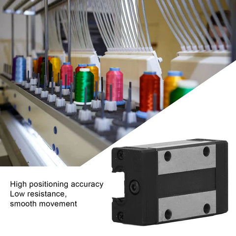 EGH15CA Linear Rail Slider Block with Bearing Steel Carriage for CNC Machine Tools, shown with colorful thread spools.