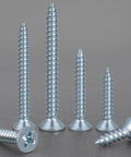 Pro Heavy Duty Wood Screws Assortment Kit With Phillips Flat Head Design In Six Handy Sizes, showing various sizes of screws.