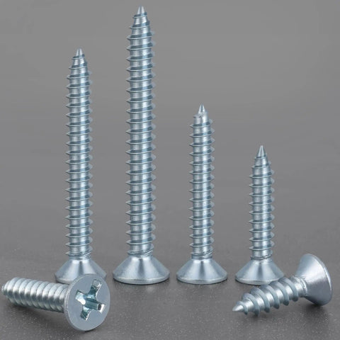 Pro Heavy Duty Wood Screws Assortment Kit With Phillips Flat Head Design In Six Handy Sizes, showing various sizes of screws.