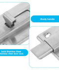 Close-up of 4 Inch Stainless Steel slide latch from Two Pack Locks Down Tight Bathroom Stall Door Latch, solid and rust-resistant hardware.