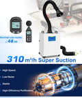 310 M3 Per Hour Solder And Laser Fume Extractor With 99.99 Percent Filtration, featuring noise level meters and components