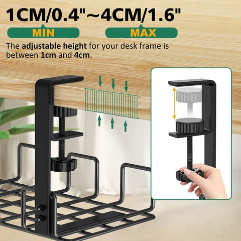 Under Desk Cable Management Tray No Drill Easy Install Steel Wire Organizer with adjustable clamp installation