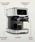 CraftBrew Digital Espresso Maker With 15 Bar Pump And Steam Wand for latte and cappuccino with removable reservoir and controls