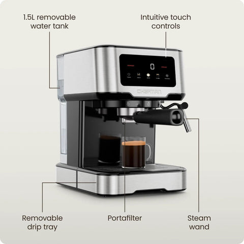 CraftBrew Digital Espresso Maker With 15 Bar Pump And Steam Wand for latte and cappuccino with removable reservoir and controls