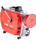 Heavy Duty Electric Drain Cleaner Machine With 120Ft Sewer Snake Auger And 420W Motor showing red metal casing and control handle.