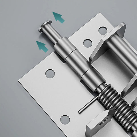 Close-up of Spring Hinge for Cabinets and Doors, Rust-Resistant Stainless Steel Auto Closing, Adjustable Spring mechanism