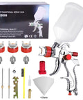 All In One HVLP Automotive Spray Gun Kit With 3 Nozzles 1.4 mm 1.7 mm 2.0 mm 600cc Cup And Cup System Connector DIY Friendly For Cars Fences And Furniture Red displayed with components