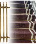 Stunning Vintage Brass Adjustable Stair Run Rods Kit With Non Slip Grip For Secure Carpet Holders And Elegant Floor Mats Featuring Solid Brackets Screws And End Caps To Upgrade Your Home Decor Today. 5/8-inch brass stair runner rods on carpeted steps