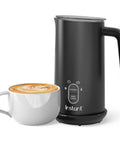 4 In 1 Electric Milk Frother And Steamer With 10oz Capacity, Auto Cold Foam And Warm Foam Options, Black with latte cup