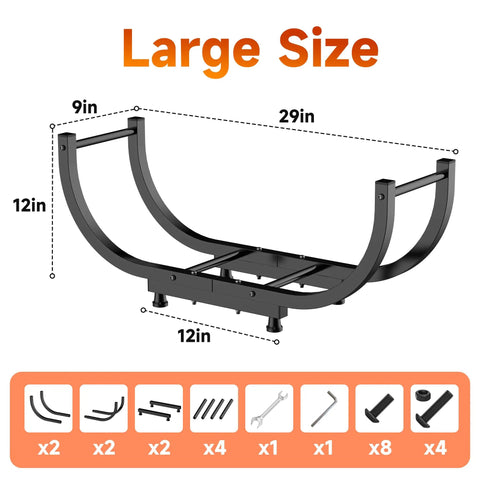 Beefy Firewood Rack For Outdoor Use, 29 Inch Log Holder For Indoor Storage, Black Steel Frame, Easy Assembly U Shape Design