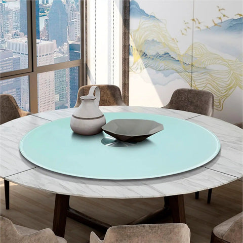 Glass Lazy Susan With Durable Metal Base 360 Degree Rotation Smooth Silent Bearings Heavy Load Capacity Ideal For Family Dinners Parties Buffets And Tabletop Serving 78cm 30.7in displayed on a modern table setting with decorative items