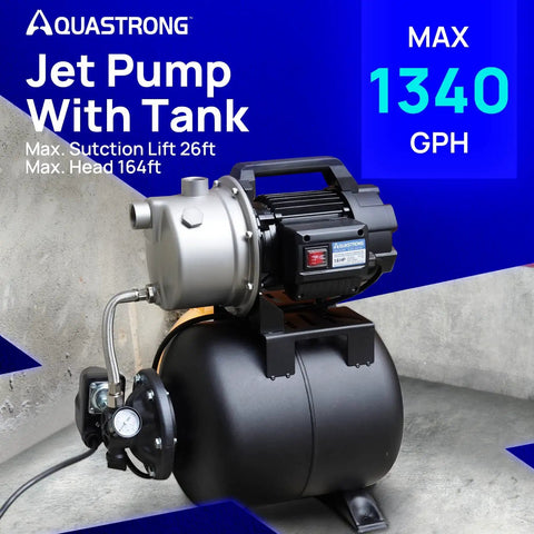 Shallow Well Garden Pump 115V Stainless Steel Jet Pump With 1.6 HP Motor, 1320 GPH Capacity, Automatic Water Booster for Yard