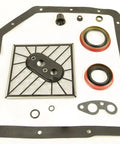 GM TH350 Transmission Super Seal Filter Kit With Positive Seal Pan Gasket Detent O Ring Fill Tube O Ring components displayed