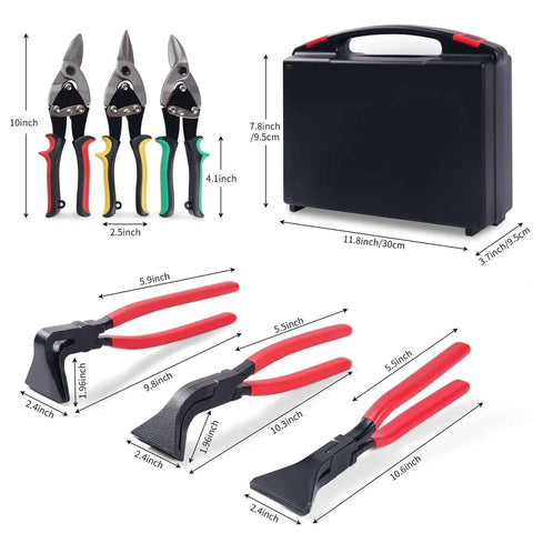 Beast Workhorse Heavy Duty 6 Piece Sheet Metal Tools Set With 3 Hand Seamers And 3 Aviation Tin Snips in a black storage case