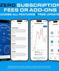 Bluetooth OBDII Scan Tool For IPhone And Android With No Subscription Fee, showcasing app interface on smartphone screens.