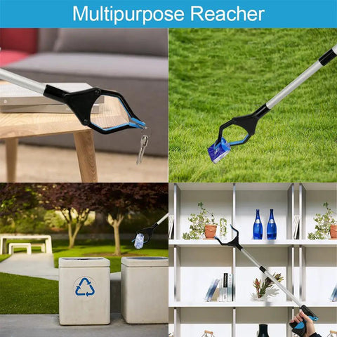 32 Inch Reacher Tool For Easy Trash Pickup And Litter Cleanup, Lightweight Long Grabber Claw With Folding Design, Mobility Aid For Elderly, Nabber And Arm Extension, Blue