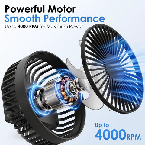 Exploded view of Magnetic Base Golf Cart Portable Fan motor, showcasing metal components for strong airflow up to 4000 RPM.