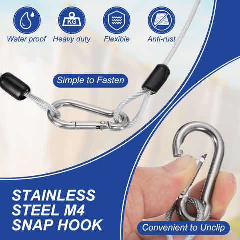 Heavy Duty PVC Coated Security Steel Cable With Snap Hooks 4.9 Ft Double Loop Wire Rope Lock close-up of snap hook and features