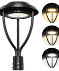 60W LED Post Top Light With Photocell, Adjustable 36W, 48W, 60W, 8400LM, CCT 3000K, 4000K, 5000K, showcasing different color temperatures.