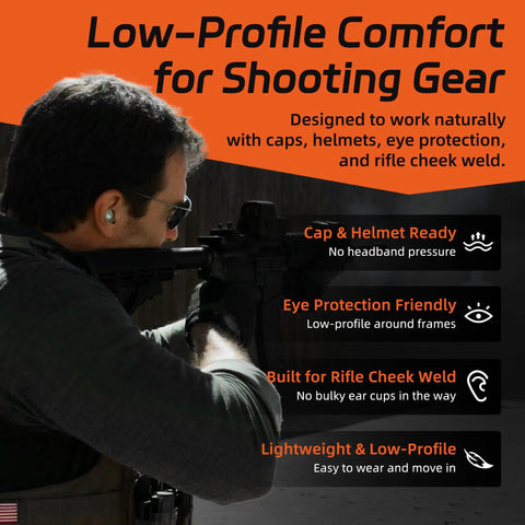 Man using Electronic Shooting Earbuds With Bluetooth, DSP Noise Reduction, SNR 29 dB Hearing Protection, Sound Amplification
