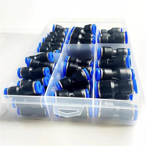 Premium 61 Piece Pneumatic Fitting Kit For Push To Connect Air Pipe Adapters In Smooth 4mm To 12mm Sizes Perfect For Hoses And Industrial Tools in storage case