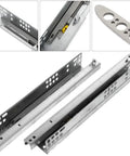 Heavy Duty Drawer Slides 2 Pack With Thick Cold Rolled Steel Rails, No Squeak Damping Buffer, High Load Bearing For Cabinets And Dressers, Easy Install, Smooth Quiet Sliding For Kitchen Cabinets And Home Furniture. Steel drawer slide set with mounting holes and damping buffer.