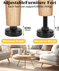 Beefy 40 Pcs Adjustable Leveling Feet With T Nut Kit Three Eighths Inch Sixteen Thread Heavy Duty Metal Levelers shown with height adjustment range.