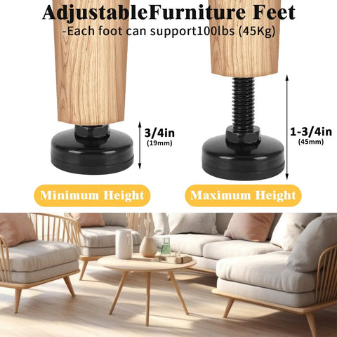 Beefy 40 Pcs Adjustable Leveling Feet With T Nut Kit Three Eighths Inch Sixteen Thread Heavy Duty Metal Levelers shown with height adjustment range.