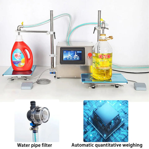 Hustle Ready Commercial Double Head Liquid Filling Machine featuring No Sweat Anti Drip Design and Plug And Play Digital Interface for oil and beverages.