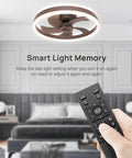 Compact 16 Inch Ceiling Fan With Lights And Remote App Control for bedroom, featuring brown wood 5 blade design and Smart Light Memory.