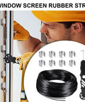 Window Screen Repair Kit With Rubber Splines And Bearing Roller, Easy Removal Hook, shown with installation in progress