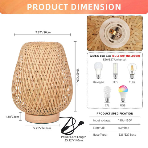 Handcrafted Bamboo Wood Table Lamp With Natural Base For Bedroom And Desk Eye Caring Night Light Retro Reading Lamp Eco Friendly Home Decor Handicraft Gift For Cozy Spaces with dimensions 20cm x 27cm.