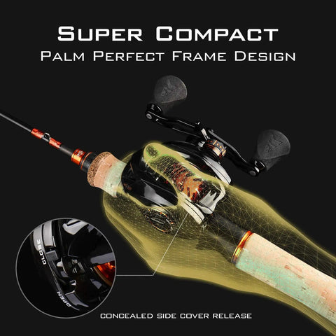 Zephyr BFS Baitcasting Reel Drag Clicker Version for Left Hand Anglers with carbon fiber core showing compact design on rod
