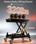 Heavy Duty Electric Lift Table With 320 Lbs Load Capacity, carbon steel X-shaped design, adjustable height.