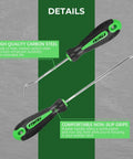 8 Piece Pick And Hook Set For Cars And Auto Repair Precision Mini Hooks And Puller Remover Kit For Oil Seals O Rings And Gaskets Heavy Duty CR-V Steel And Chrome Vanadium Shafts Ergonomic Green Handles, carbon steel grip details