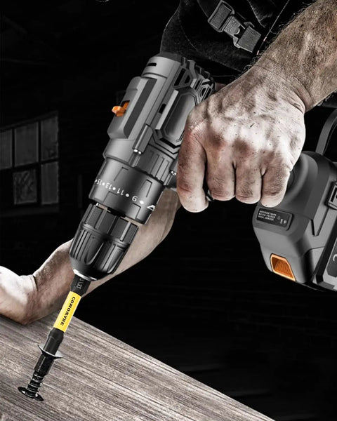 Person using drill with Allen Wrench Drill Bit Set 21 Pcs Metric And SAE High Strength S2 Steel One Quarter Inch Hex Bits