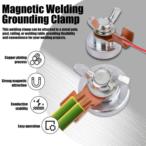 Heavy Duty Welding Magnetic Grounding Clamp With Ultra Strong Magnet showing copper plating and strong magnetic grip