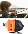 Child holding a fishing rod with Spincast Fishing Reel For Beginners With Right Hand Retrieve Easy Push Button Casting.