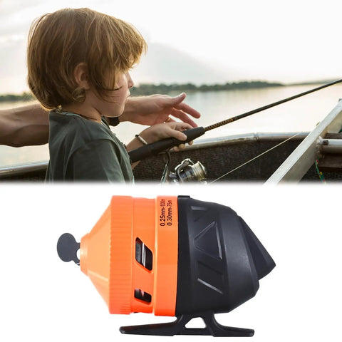 Child holding a fishing rod with Spincast Fishing Reel For Beginners With Right Hand Retrieve Easy Push Button Casting.